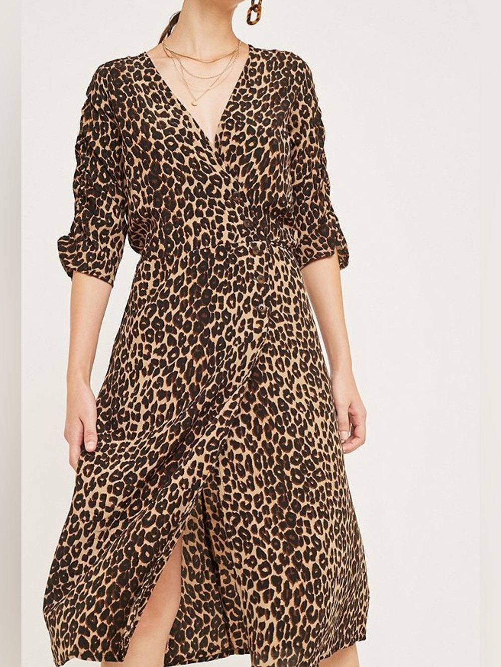 Faithfull the Brand Anne Marie Leopard Midi Wrap Dress Animal Print M
